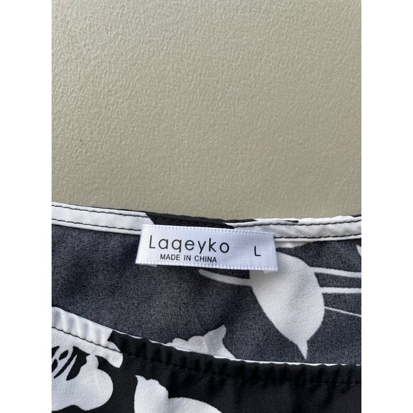 Laqeyko One Shoulder Floral Top Size Large Tie Shoulder Black White Fairygoth - Picture 3 of 7